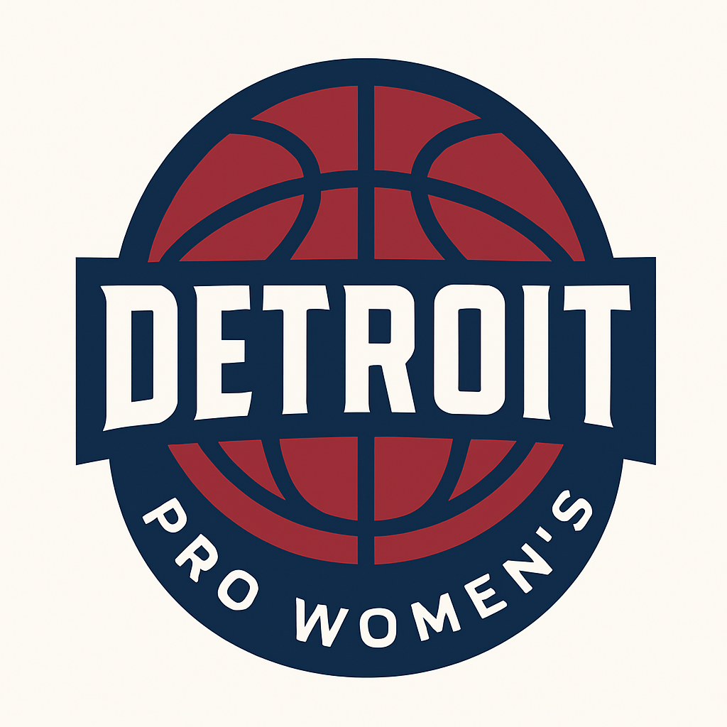 Detroit Pro Women's basketball logo. Red basketball in a blue circle with