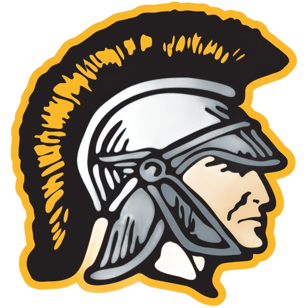 Trojan helmet graphic with yellow, black, silver, and tan colors.