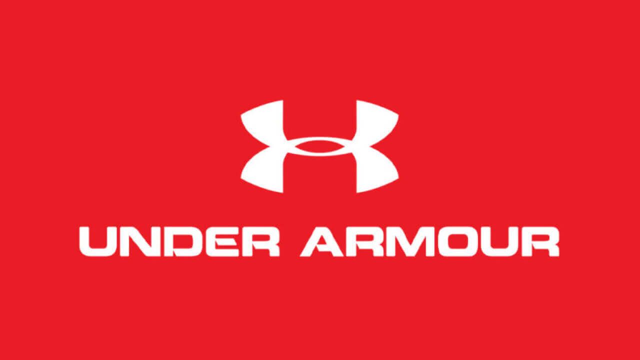 White Under Armour logo on a red background, with the brand name below.