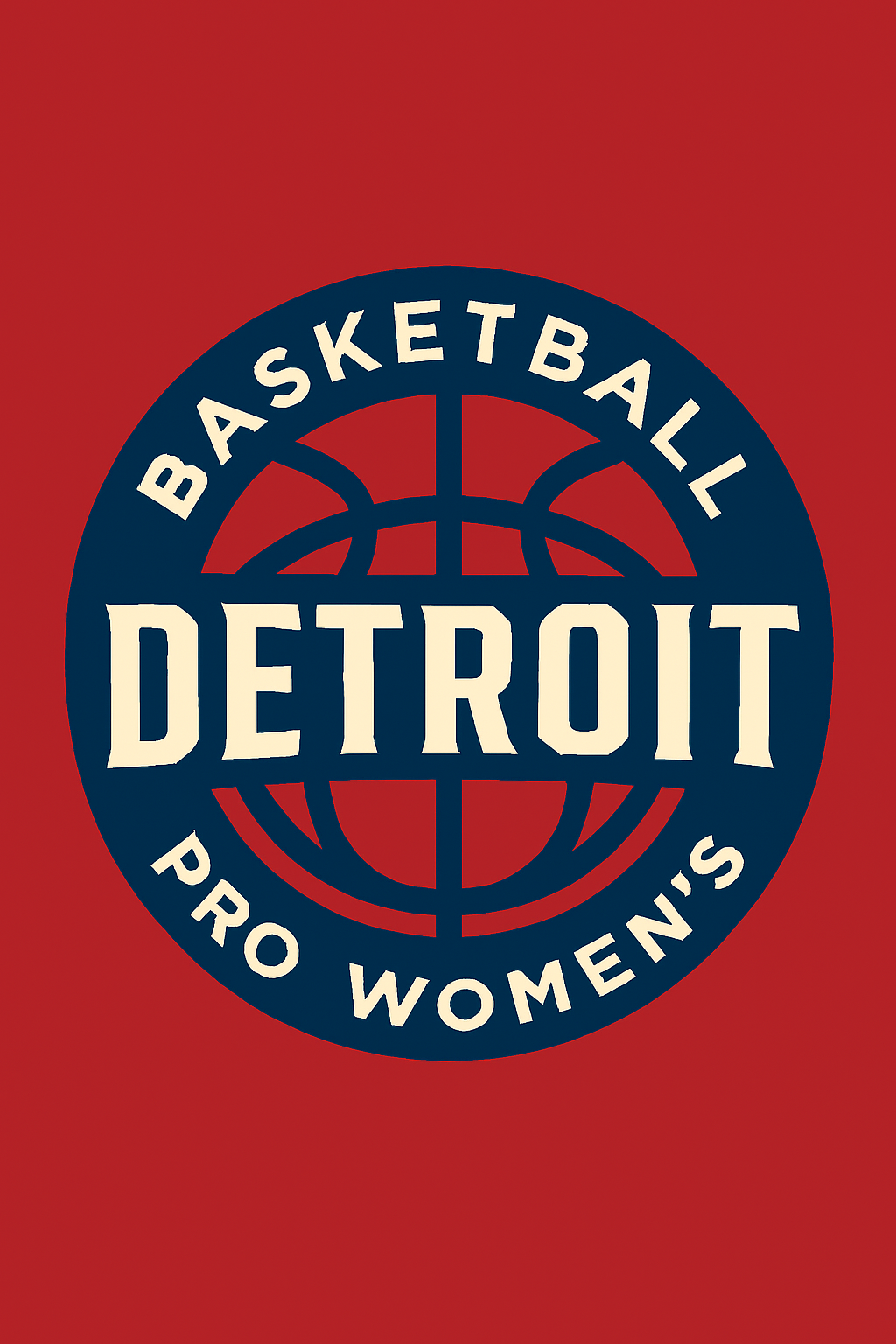 Basketball Detroit Pro Women's logo on a red background. Blue circle with a basketball graphic, white text.