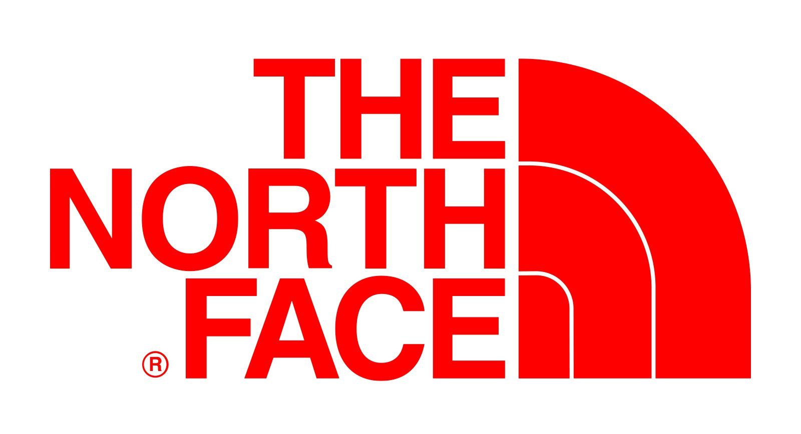 The North Face logo in red and white. Bold red text on a white background.