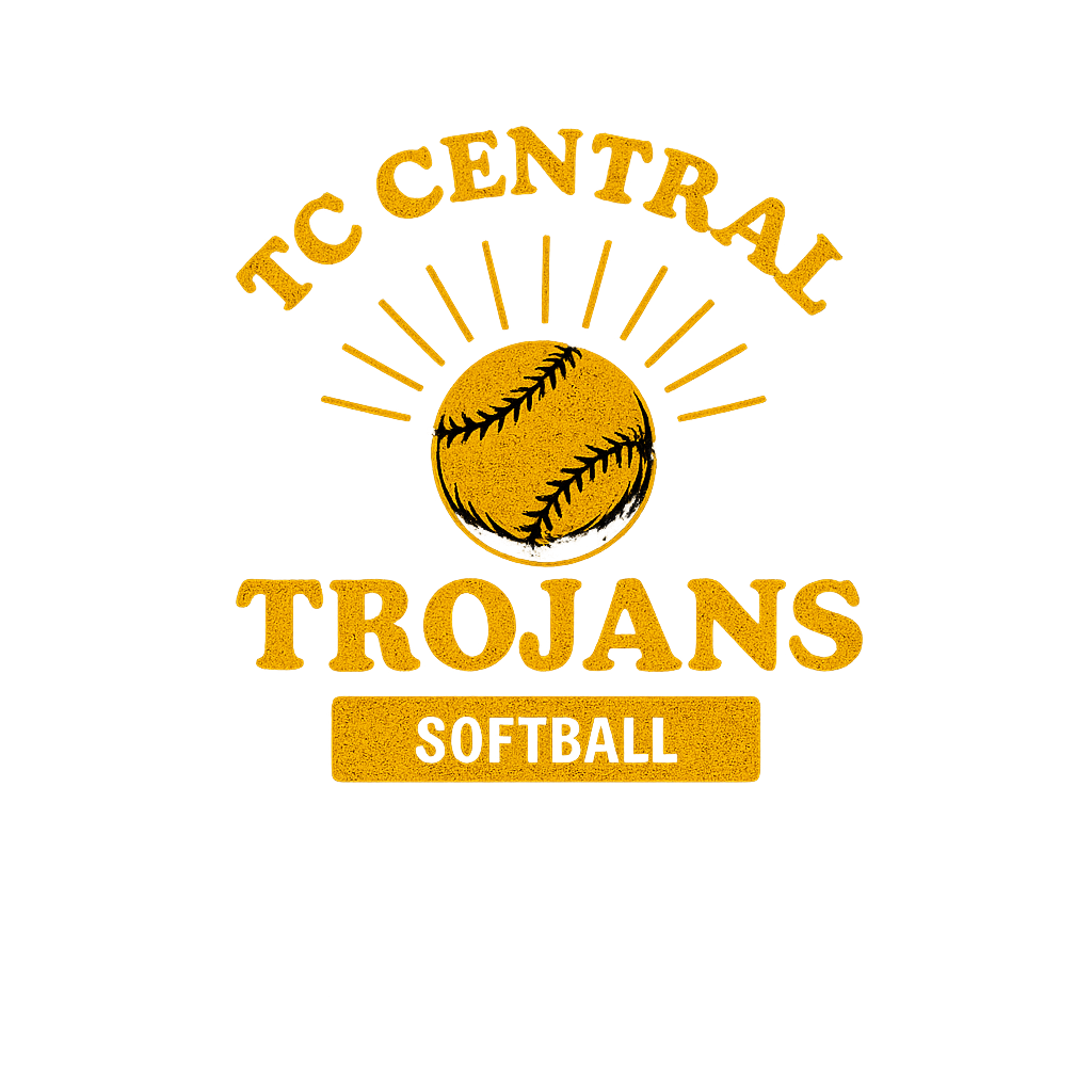 TC Central Trojans Girls Basketball logo on black background. Yellow text and basketball image.