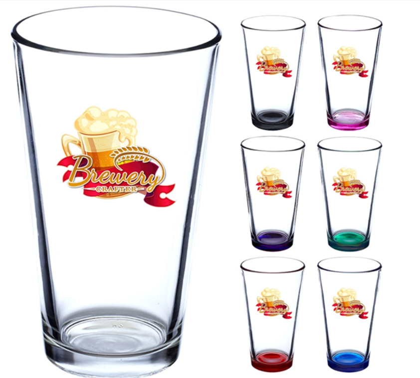 Clear pint glass with 