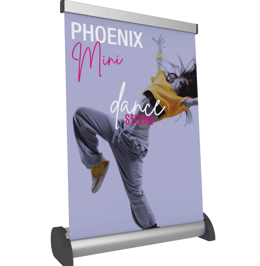 Mini retractable banner for a dance studio with dancer in action.