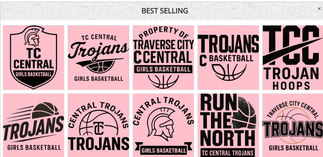 Logos for TC Central Trojans basketball teams in black and pink.