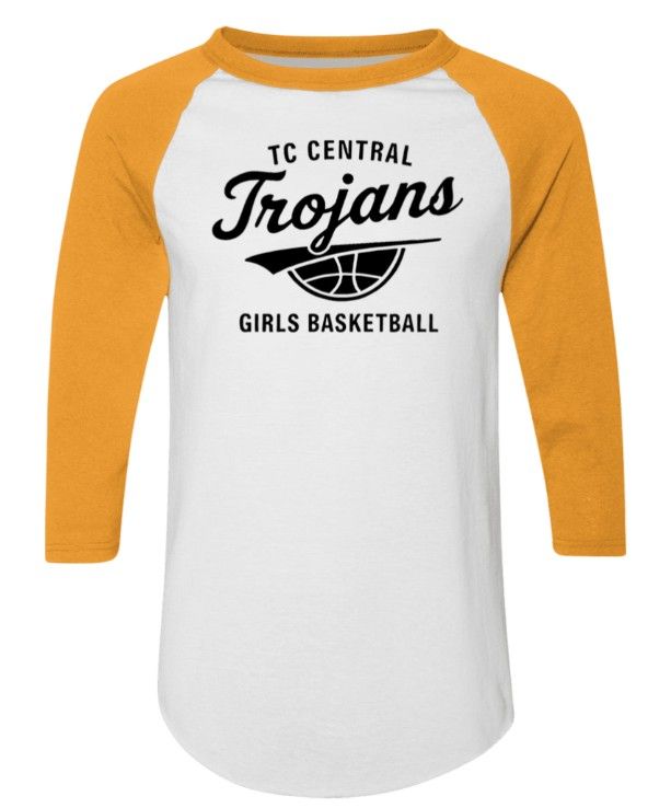 White and gold baseball-style t-shirt with 