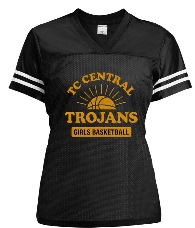 Black TC Central Trojans girls basketball jersey.