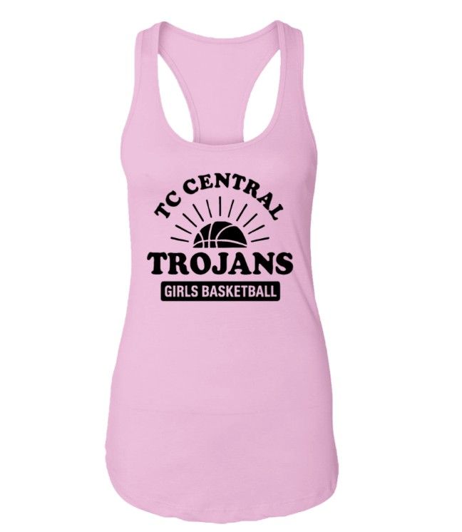 Pink TC Central Trojans Girls Basketball tank top.