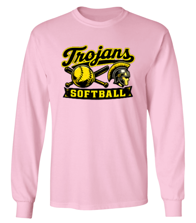Light pink long-sleeved shirt with a yellow and black 