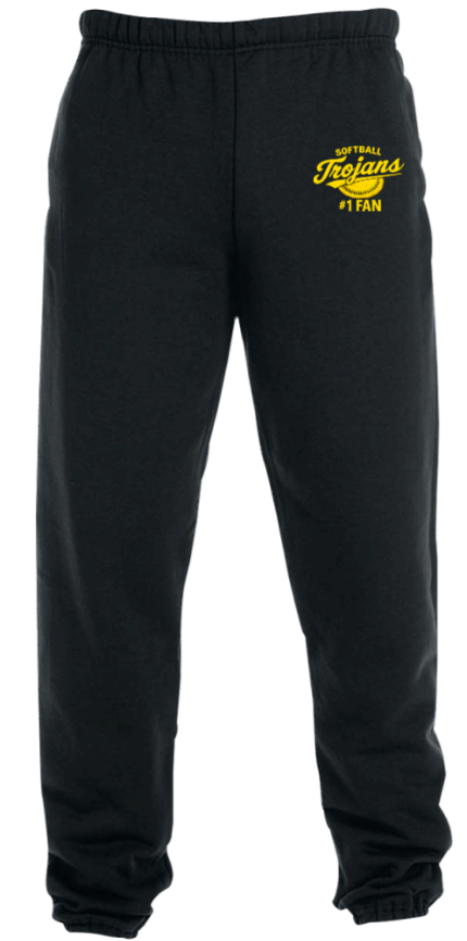 Black sweatpants featuring a yellow 