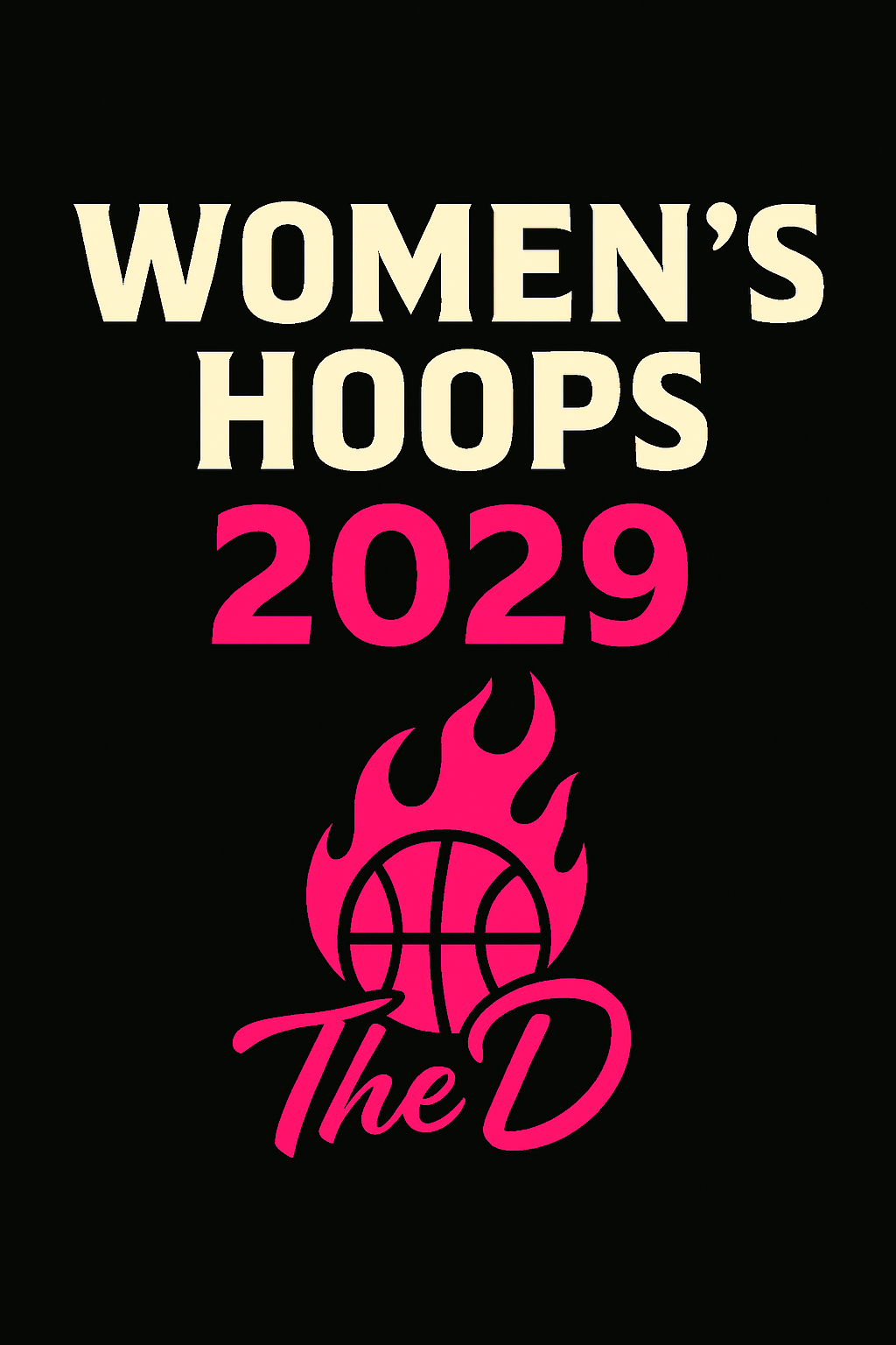 Women's hoops logo with basketball on fire and