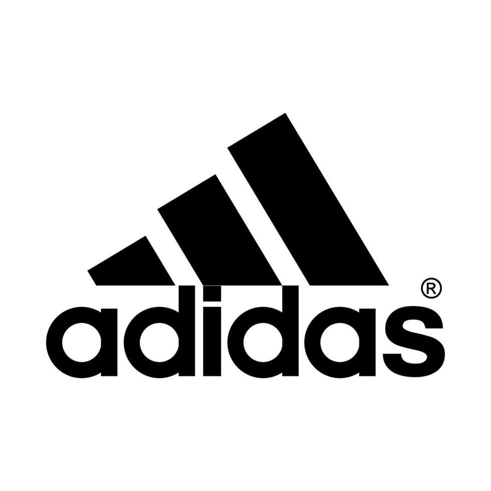 Adidas logo: Black slanted three stripes above the word 