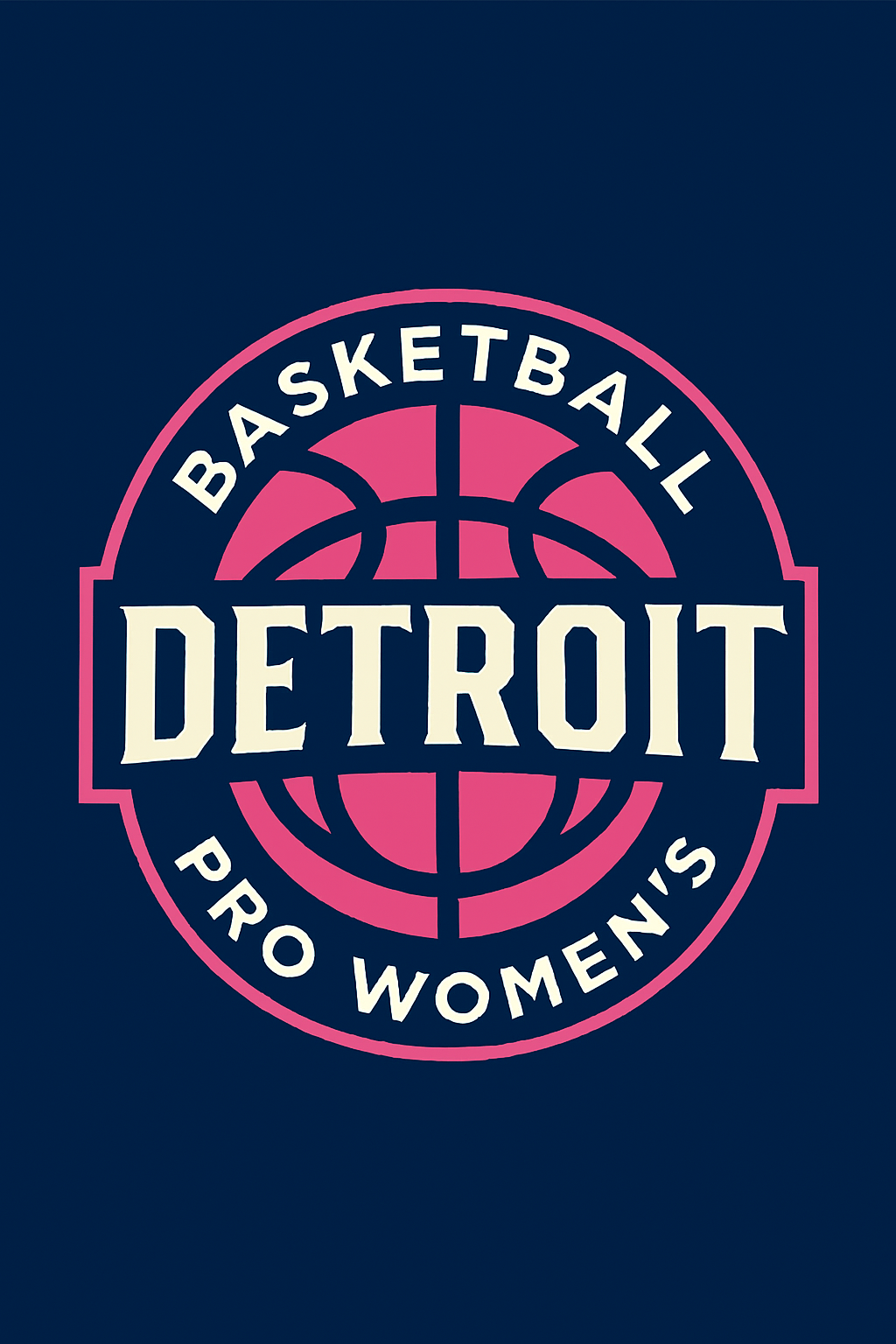 Detroit Pro Women's Basketball logo: pink basketball and text on a navy background.