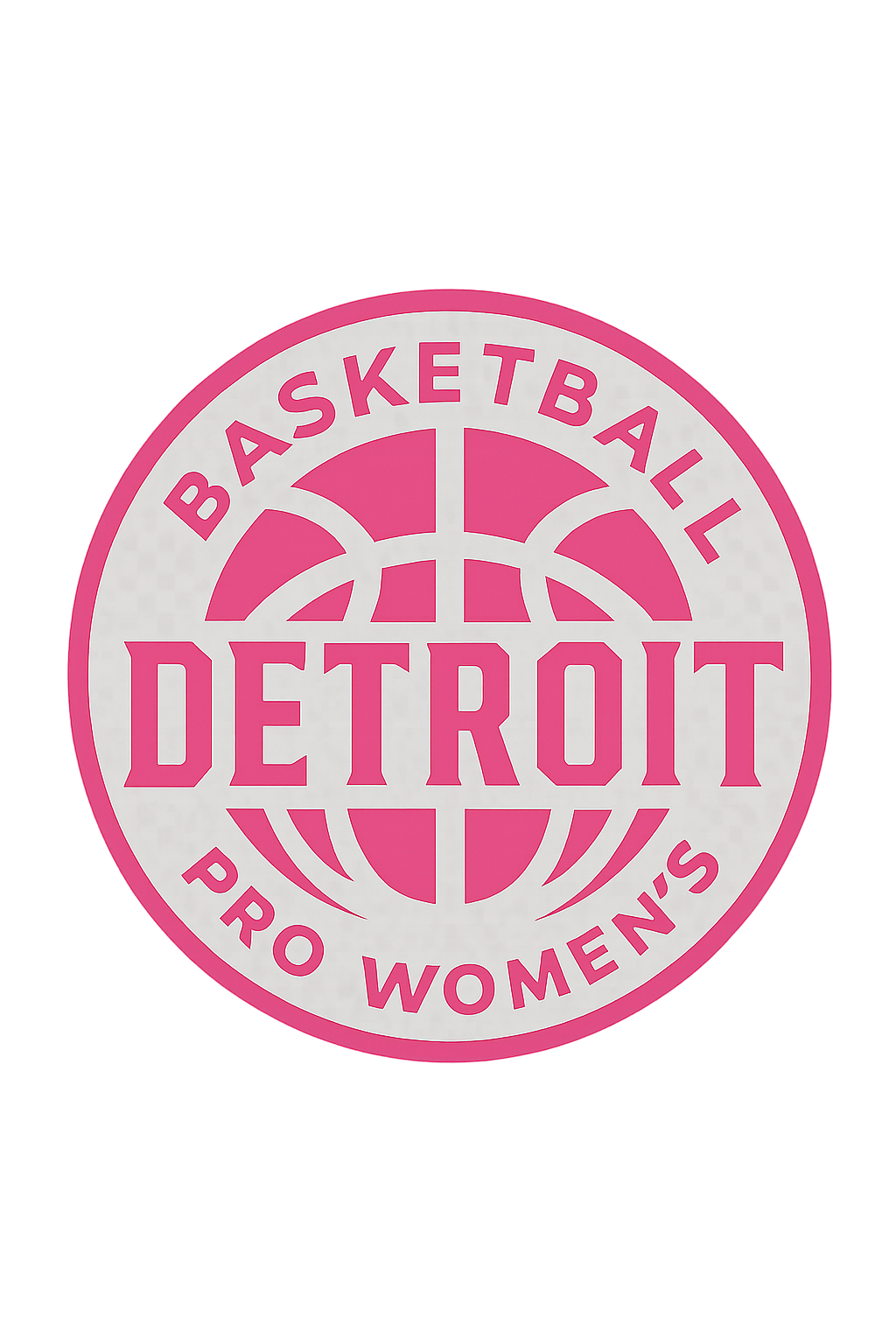 Pink and white Detroit Pro Women's Basketball logo. A basketball design inside a circle with text.