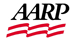 AARP logo, black text over three red horizontal lines.