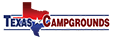 Logo for Texas Campgrounds with the Texas state outline and text.