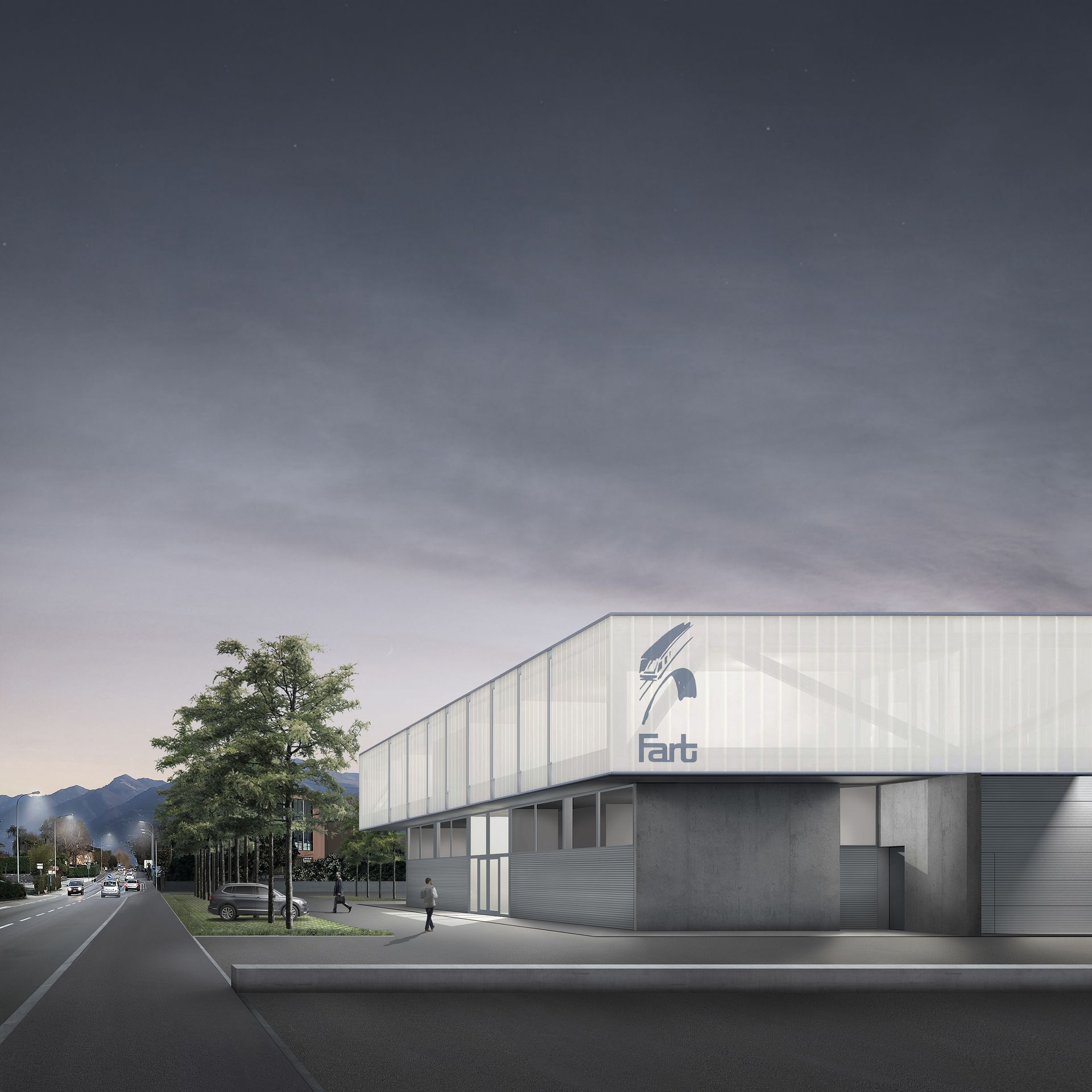 Moderno edificio industriale con il logo