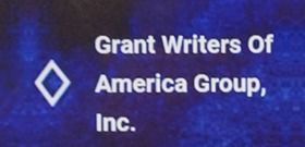 Logo of Grant Writers Of America Group, Inc. A white diamond shape is next to the text on a blue background.