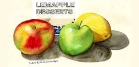 Watercolor illustration of a red apple, green apple, and lemon. 