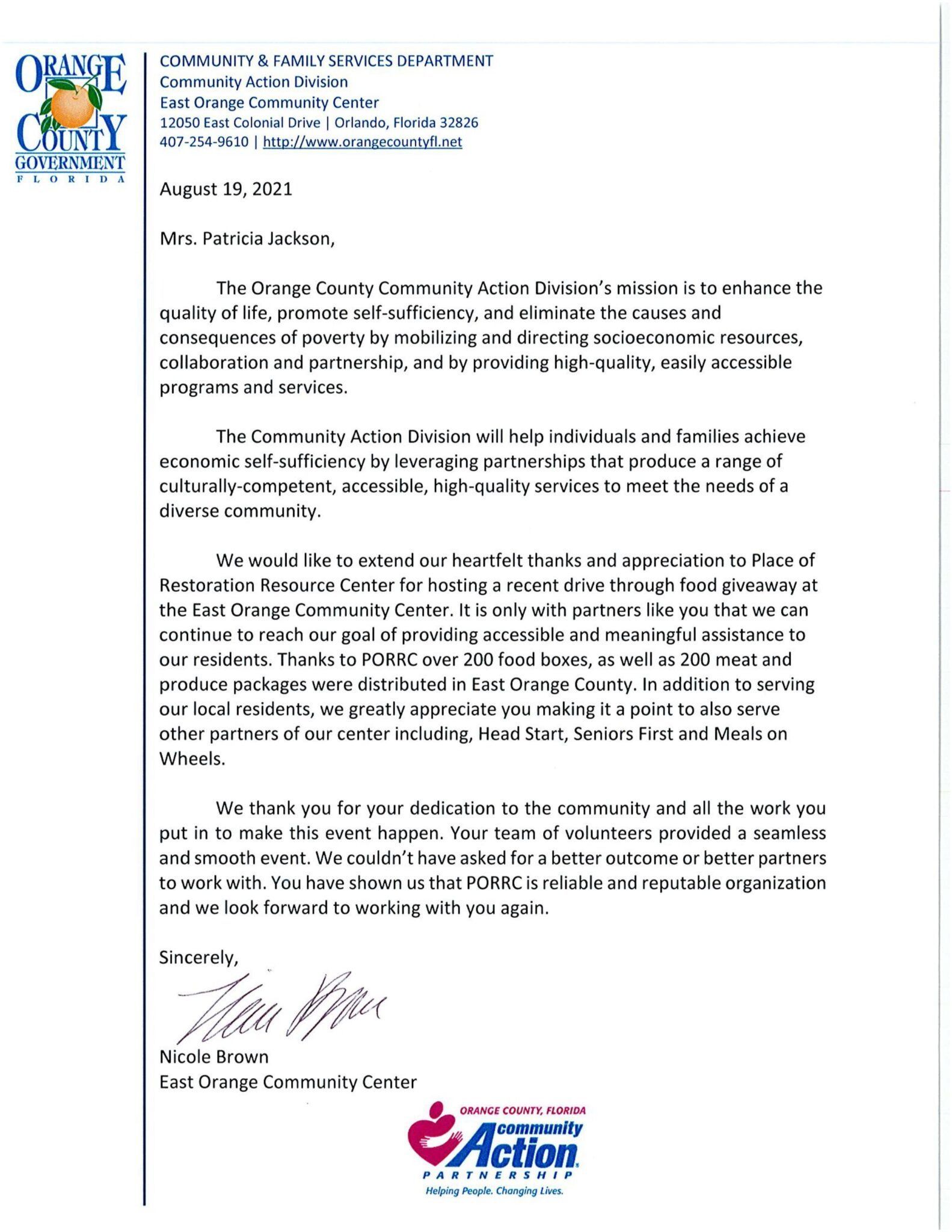 Letter from Orange City Council, discussing water restrictions. Signed by the Mayor.