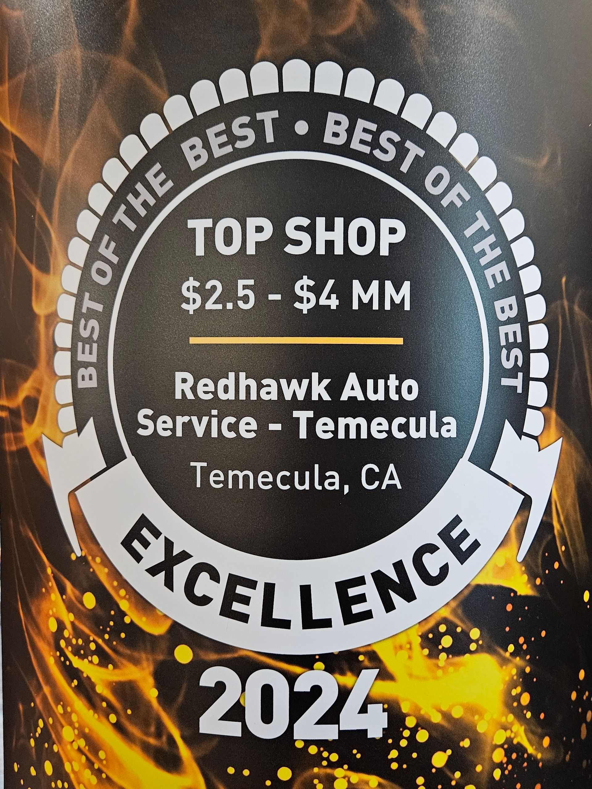 ATI Top Shop Award 2024 presented to Redhawk Auto Service – Temecula in the $2.5–$4MM category