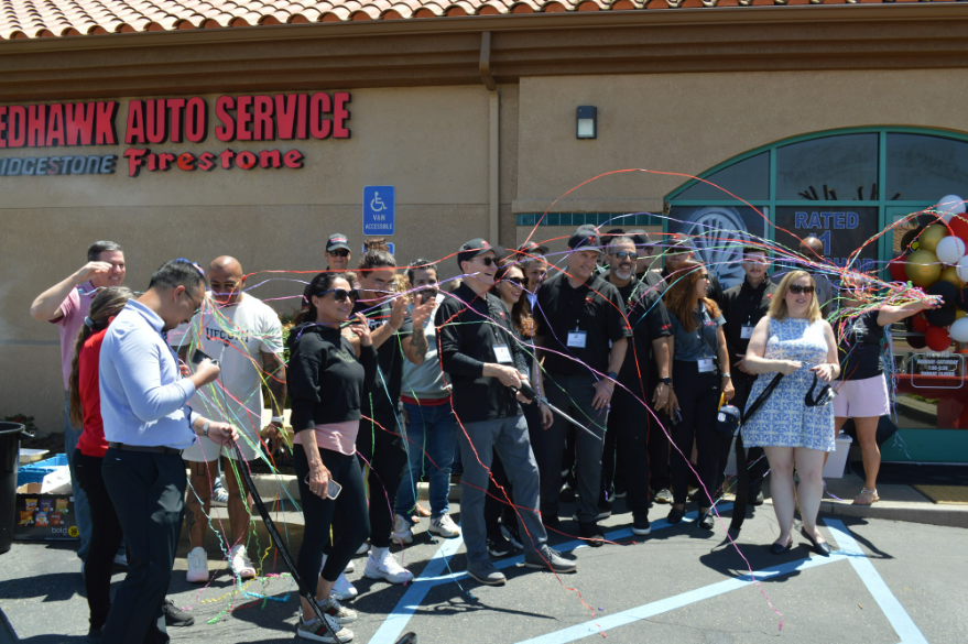 Redhawk Auto Service Cal Oaks Grand Opening ribbon cutting with the Murrieta Chamber of Commerce.