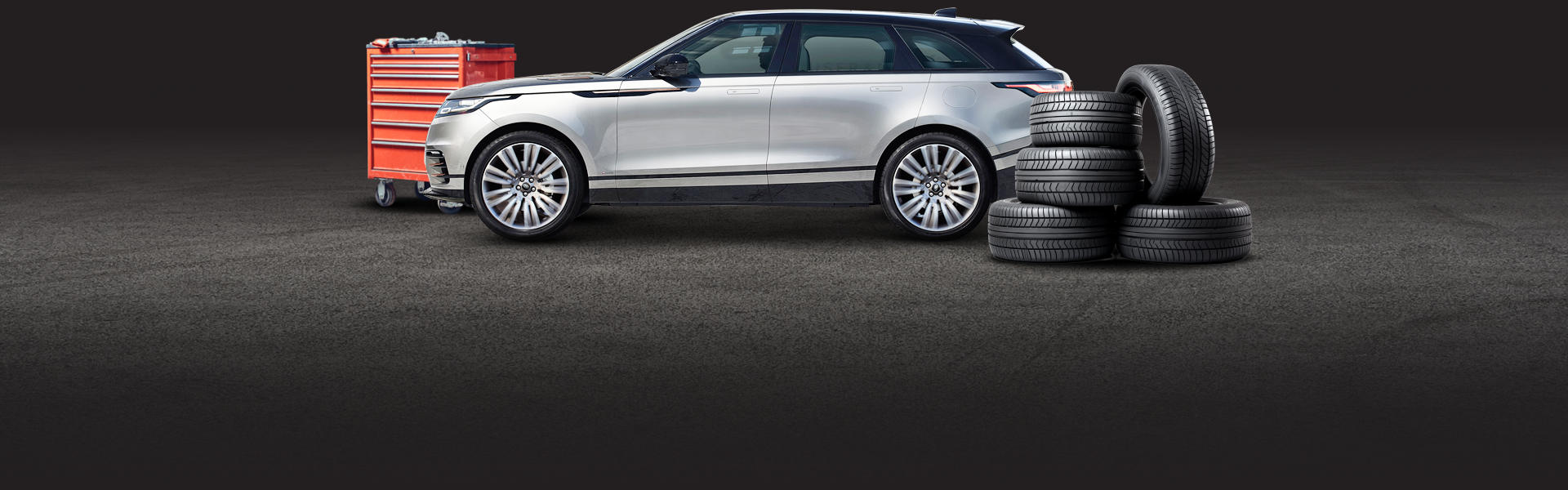 Tires around vehicle with red toolbox | Redhawk Auto Service