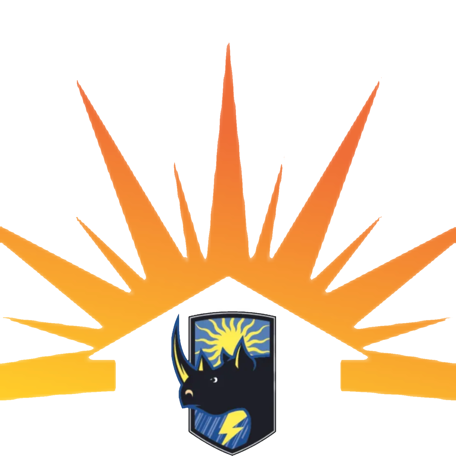 A logo with a rhino and a lightning bolt on it