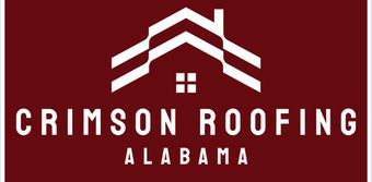 The logo for crimson roofing alabama is red and white.