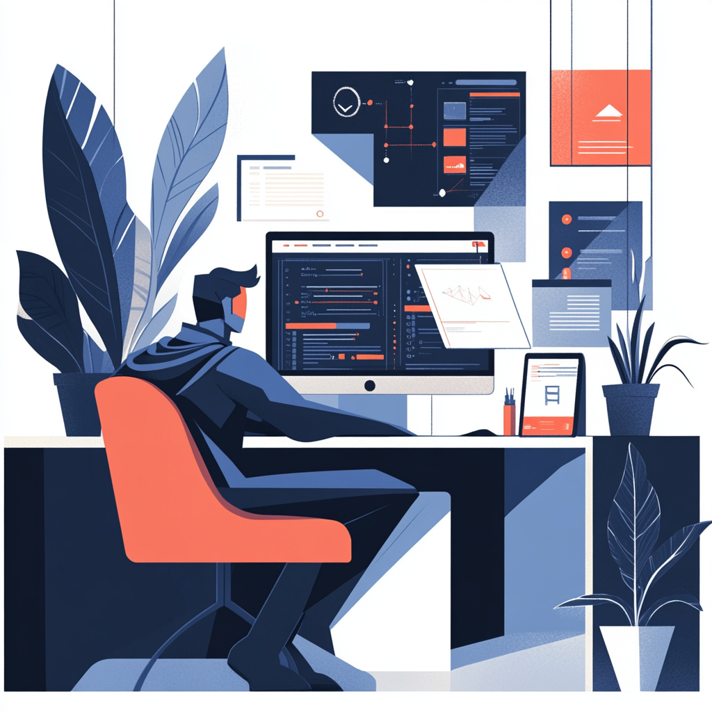 A man is sitting at a desk working on a computer