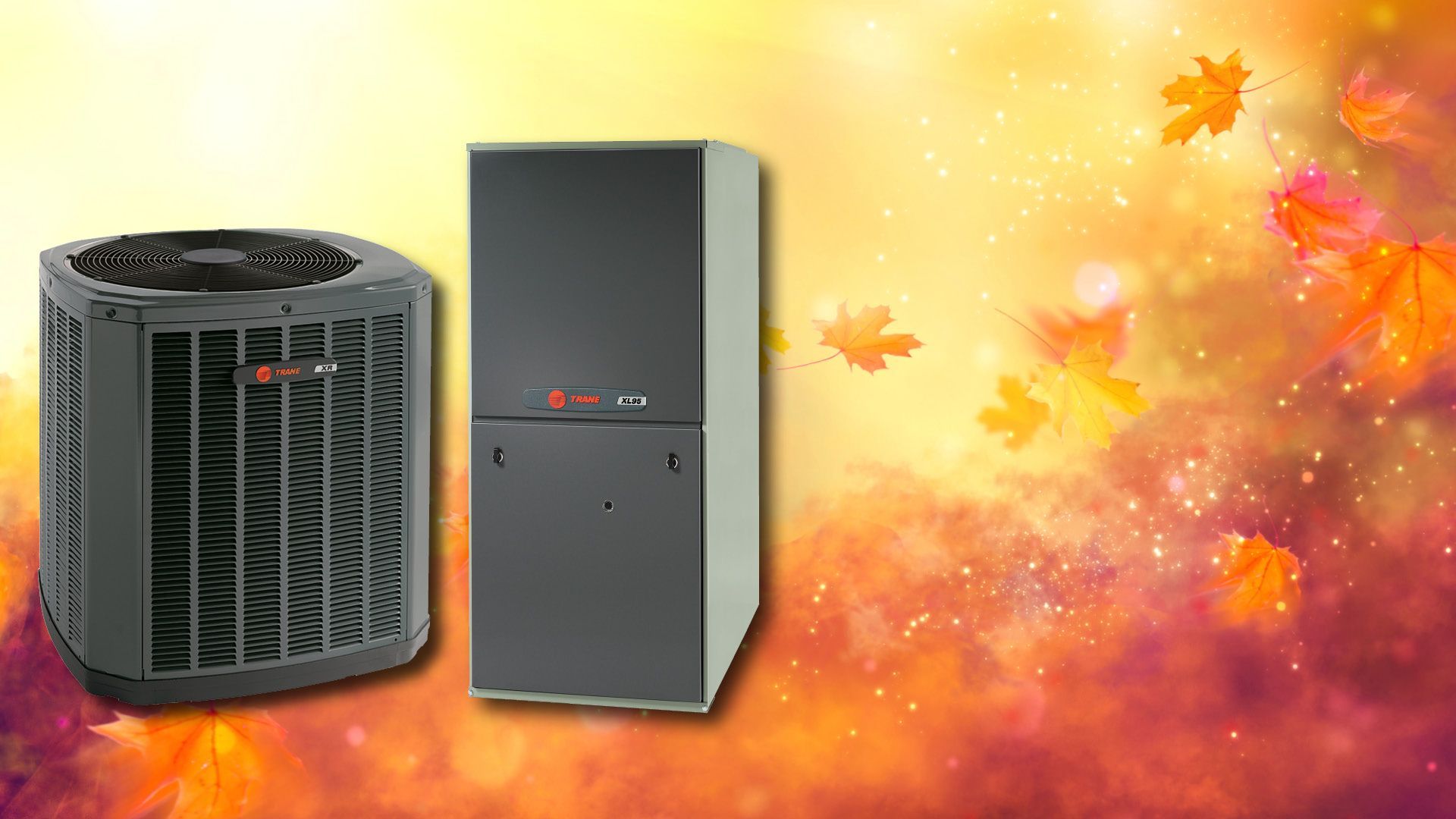 fall background with trane furnace and trane heat pump