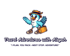 The logo for travel adventures with aleyah shows a bird holding a suitcase.