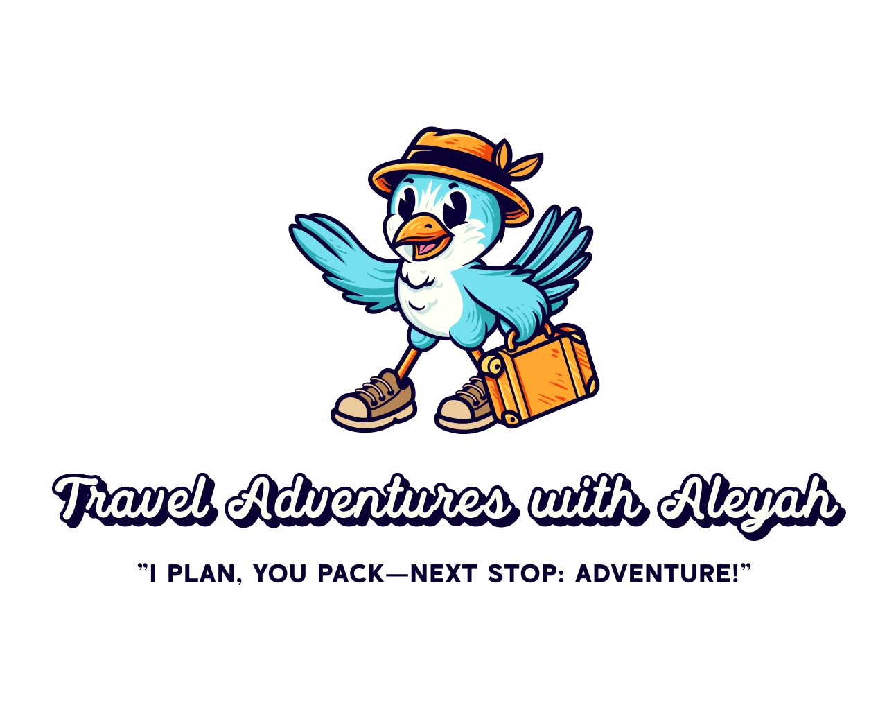 The logo for travel adventures with aleyah shows a bird holding a suitcase.