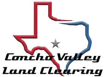 Logo for Concho Valley Land Clearing featuring a red and blue outline of Texas with a silver star in the center.