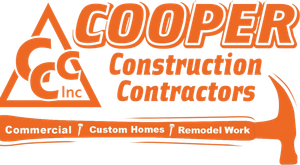Orange Cooper Construction logo with triangle, hammer, and text. 
