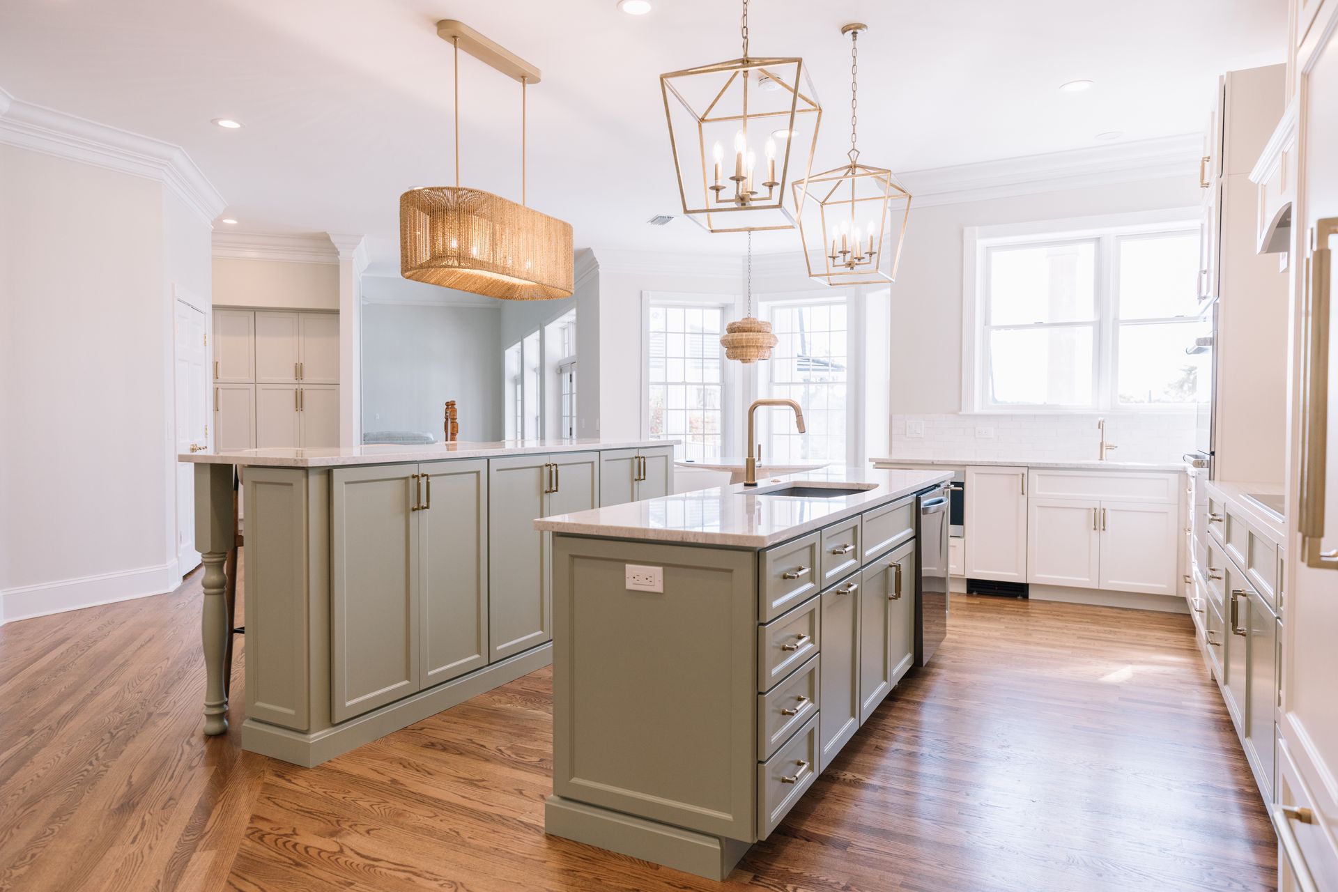There is a large island in the middle of the kitchen.
