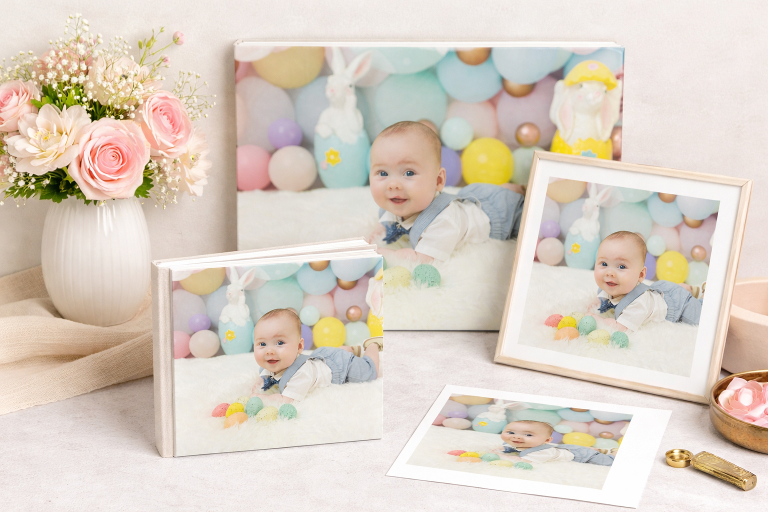 Baby boy Easter mini session prints and products canvas, heirloom album 
