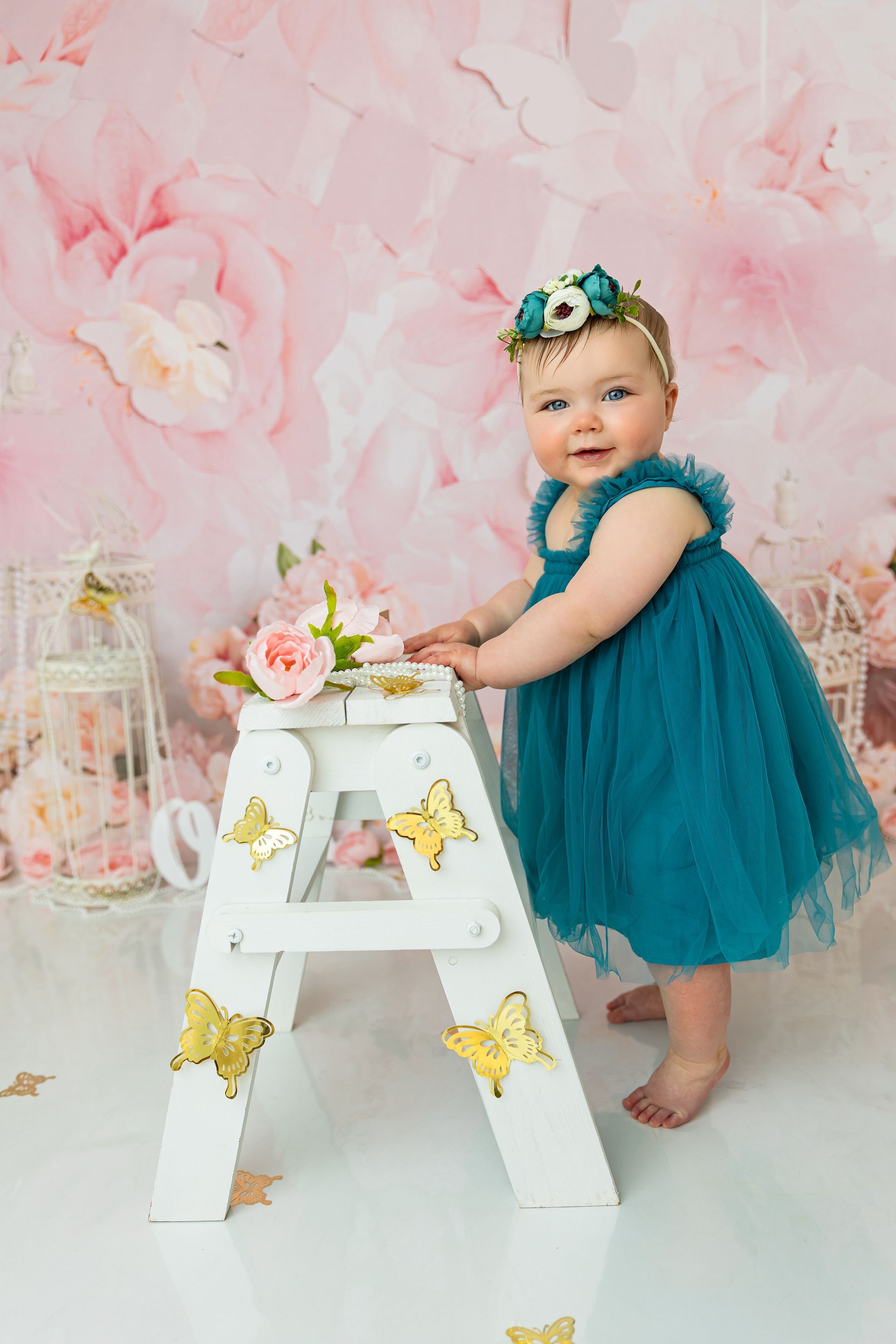 Pink Floral Cake Smash Session Raleigh NC