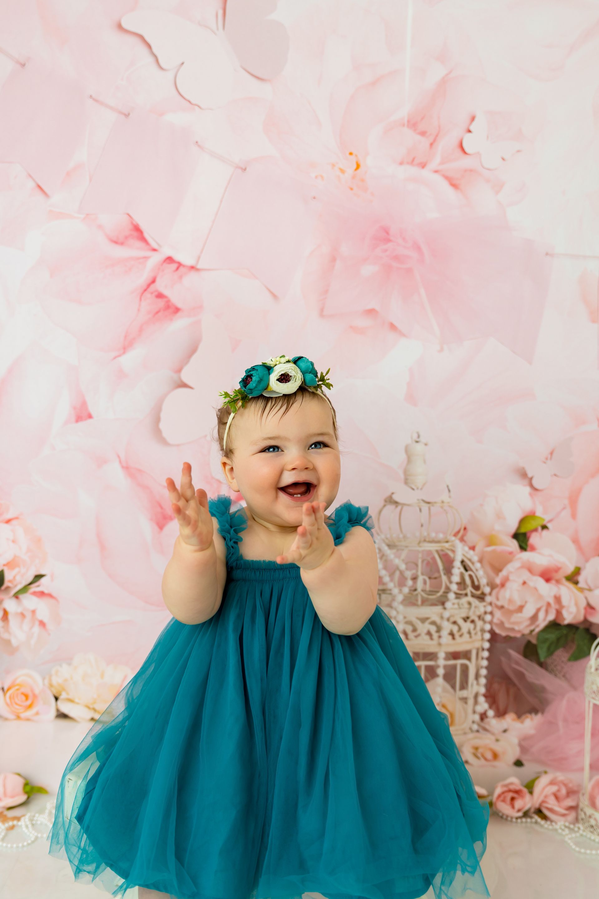 Pink Floral Cake Smash Session Raleigh NC