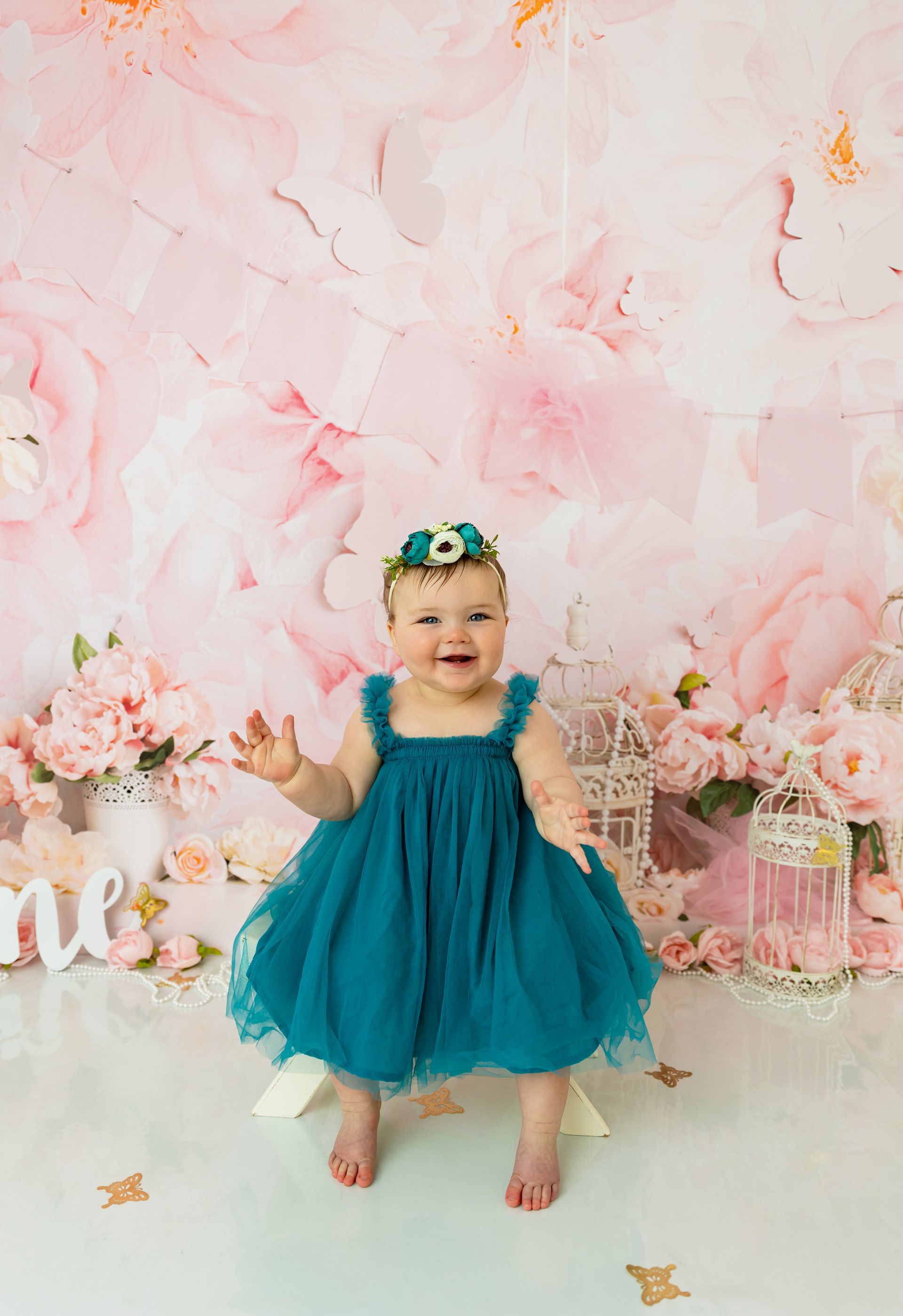 Pink Floral Cake Smash Session Raleigh NC