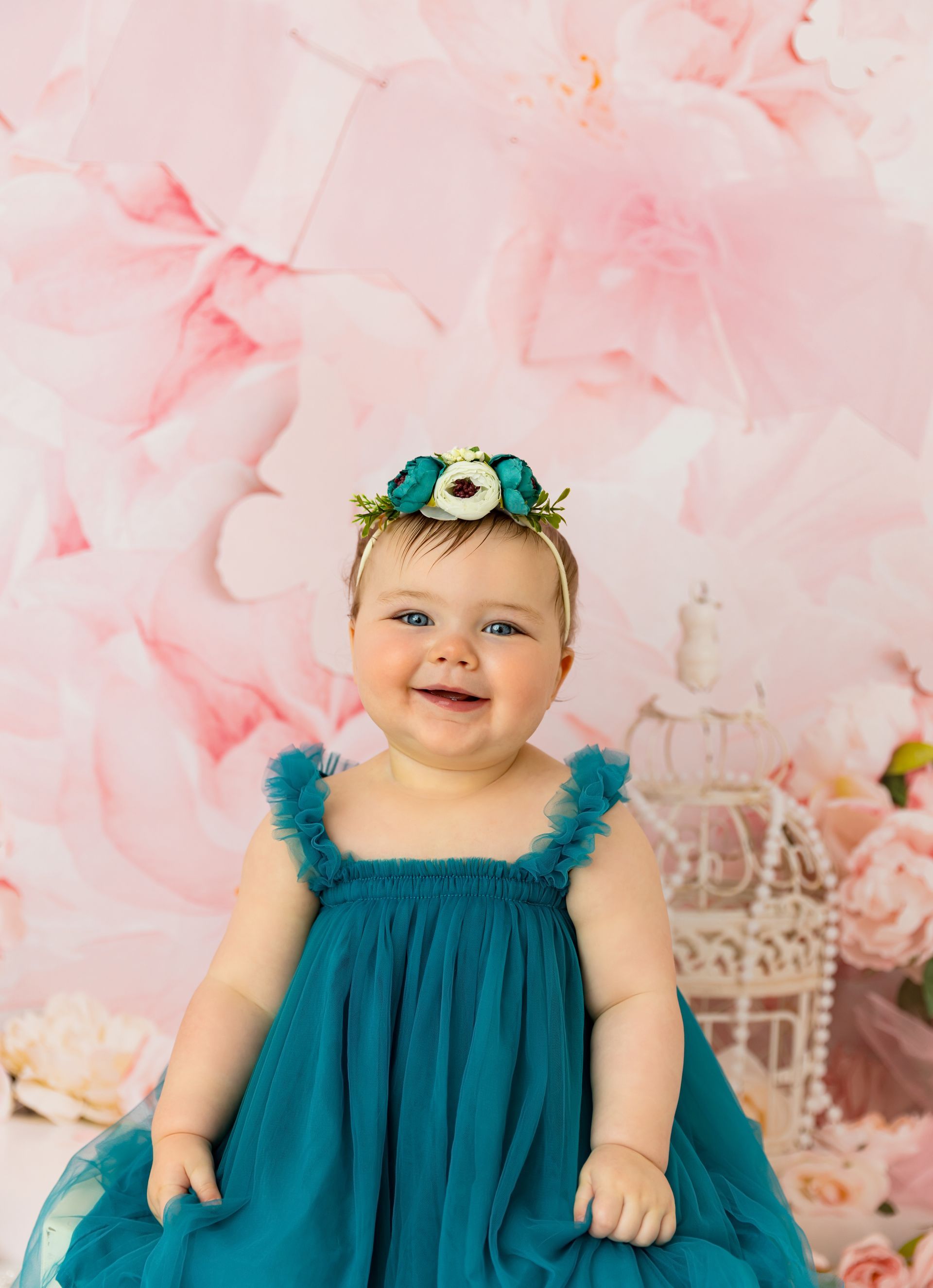 Pink Floral Cake Smash Session Raleigh NC