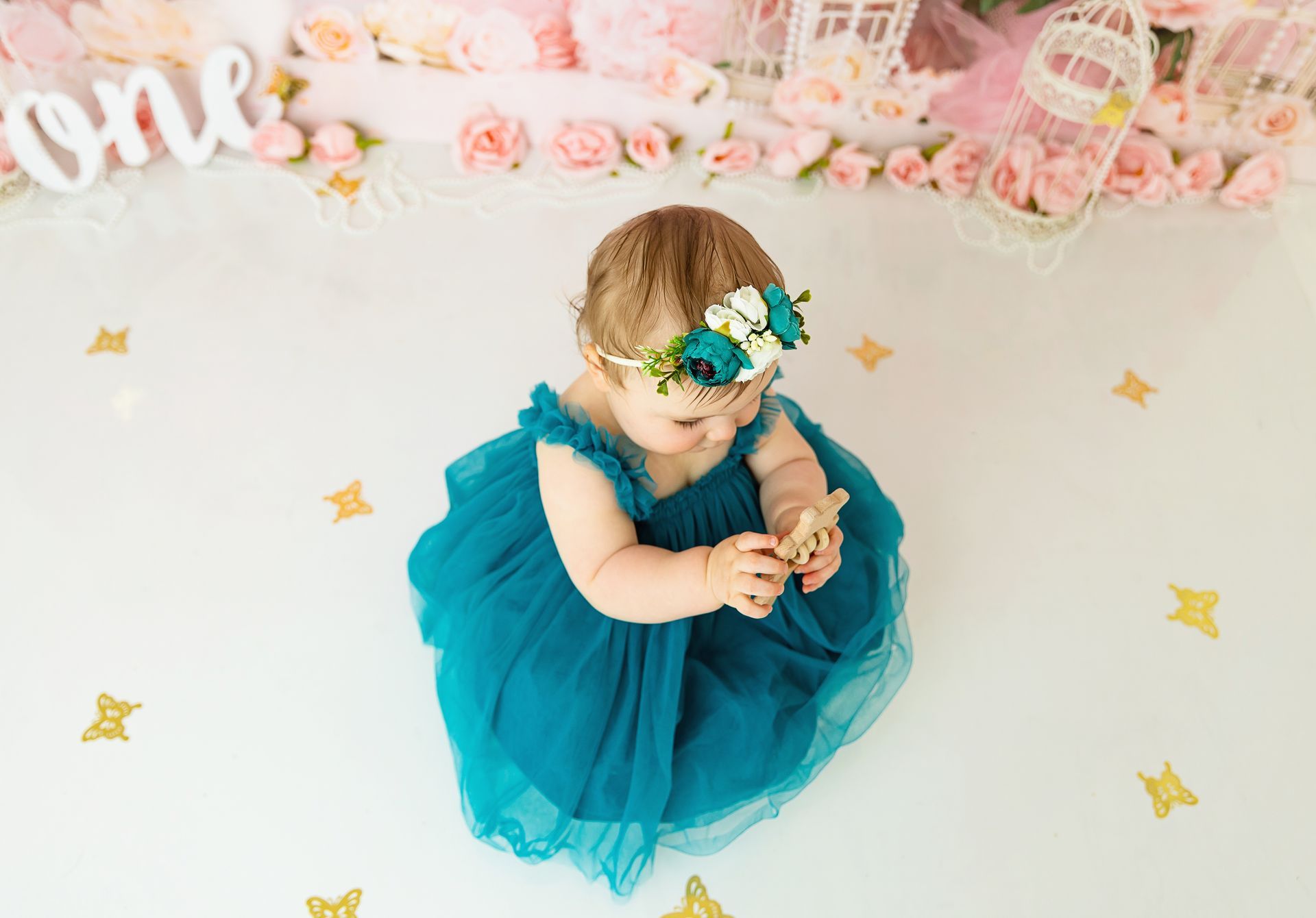 Pink Floral Cake Smash Session Raleigh NC