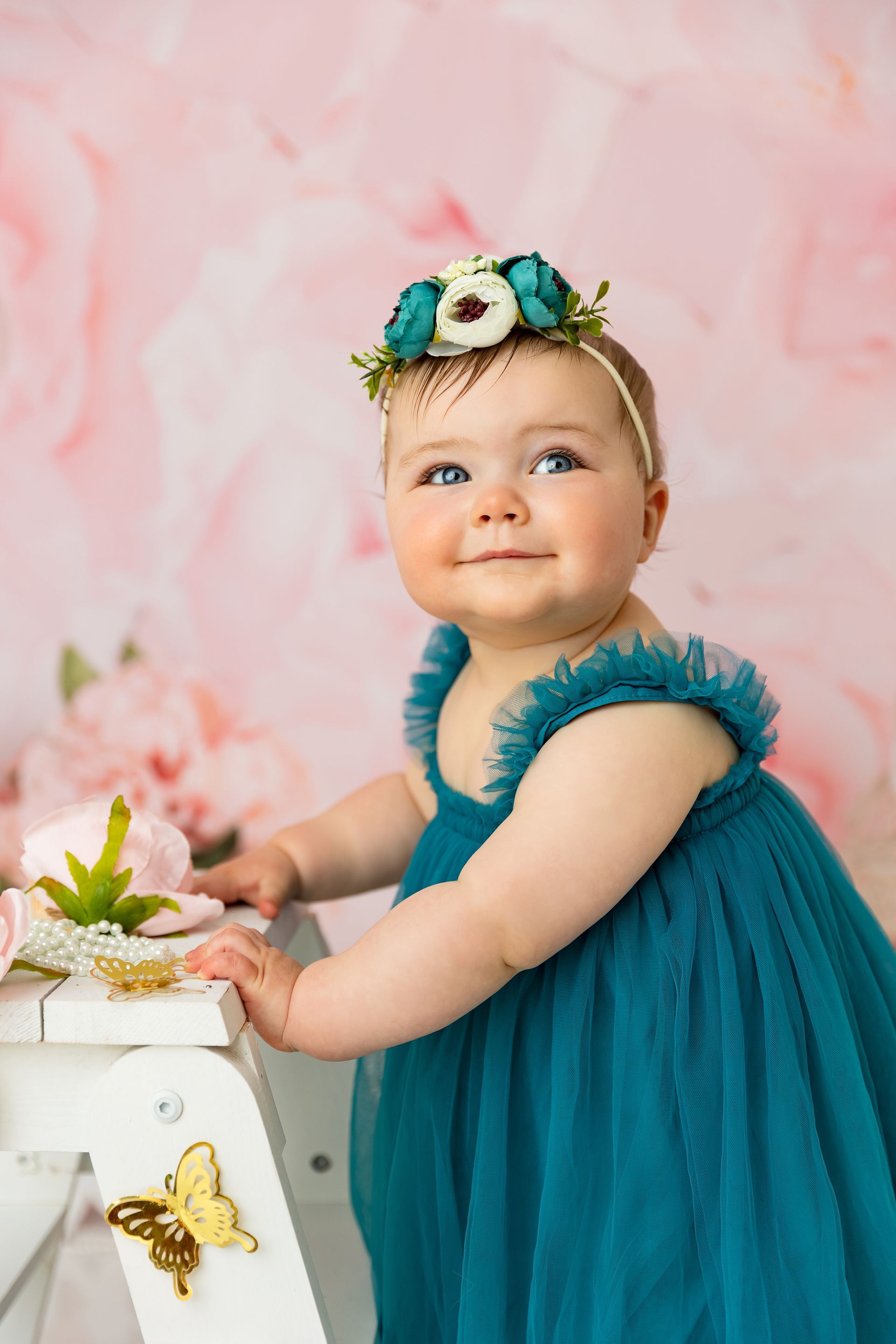 Pink Floral Cake Smash Session Raleigh NC