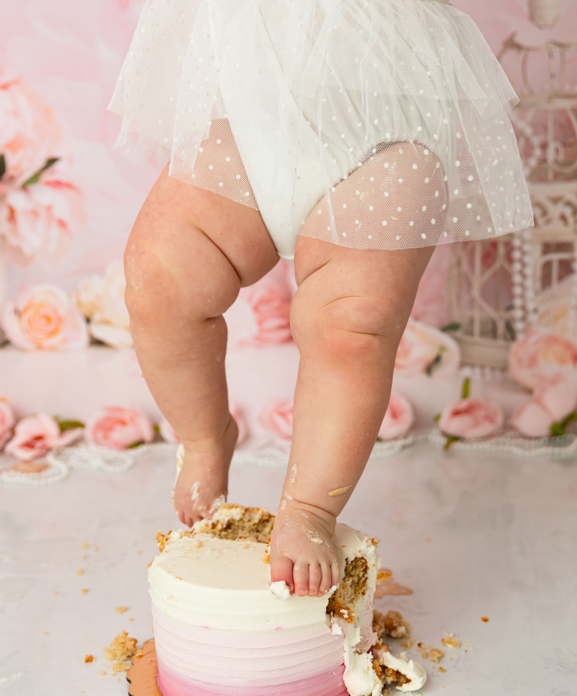 Pink Floral Cake Smash Session Raleigh NC