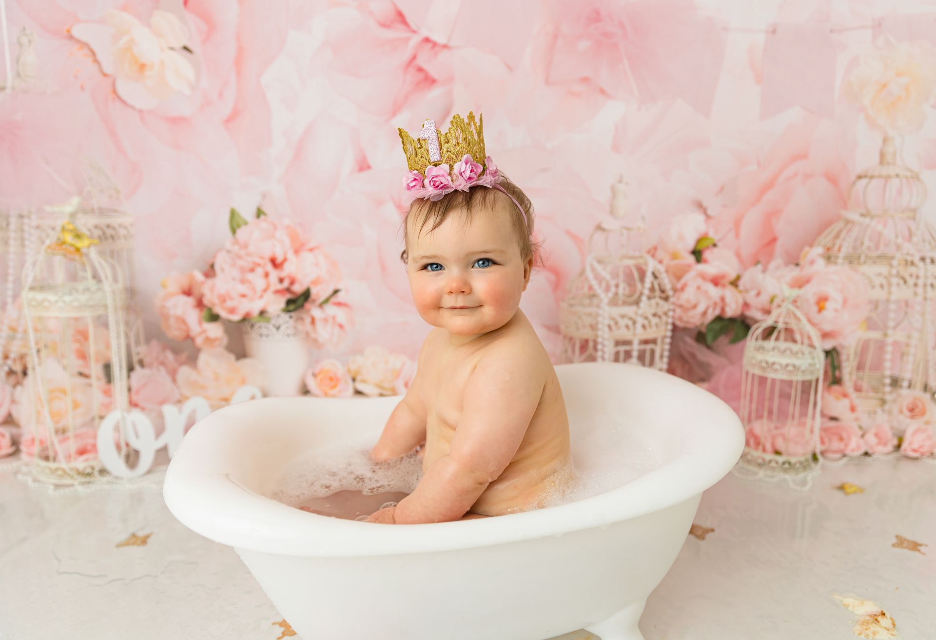 Pink Floral Cake Smash Session Raleigh NC