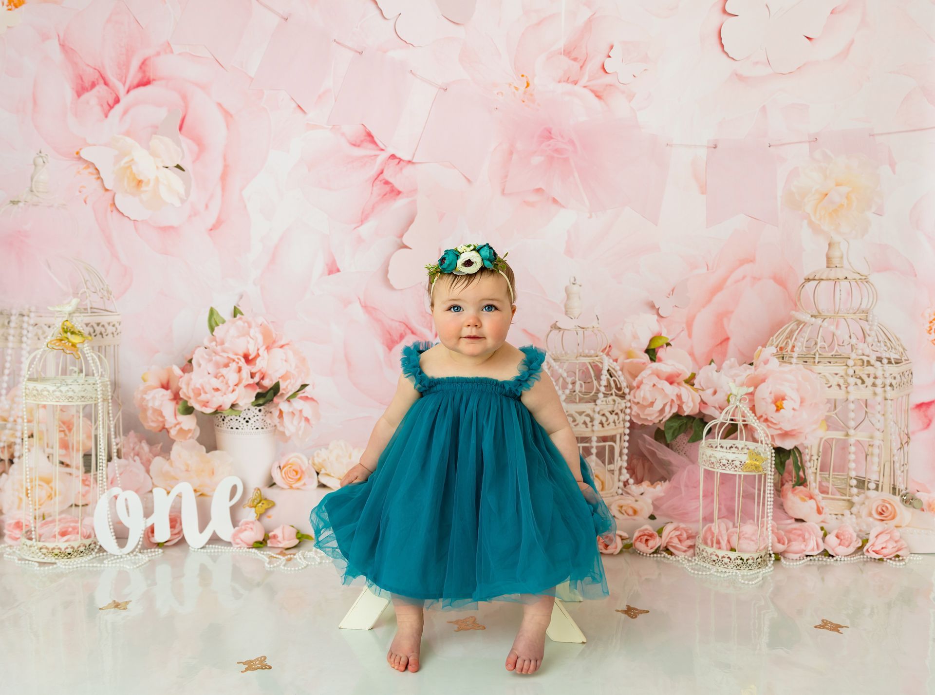 Pink Floral Cake Smash Session Raleigh NC