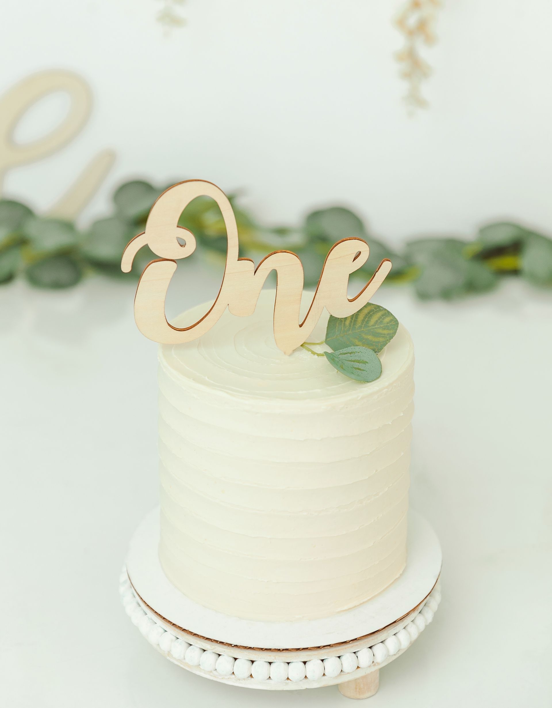 white minimalist themed cake portraits for a cake smash session in studio - Cary NC