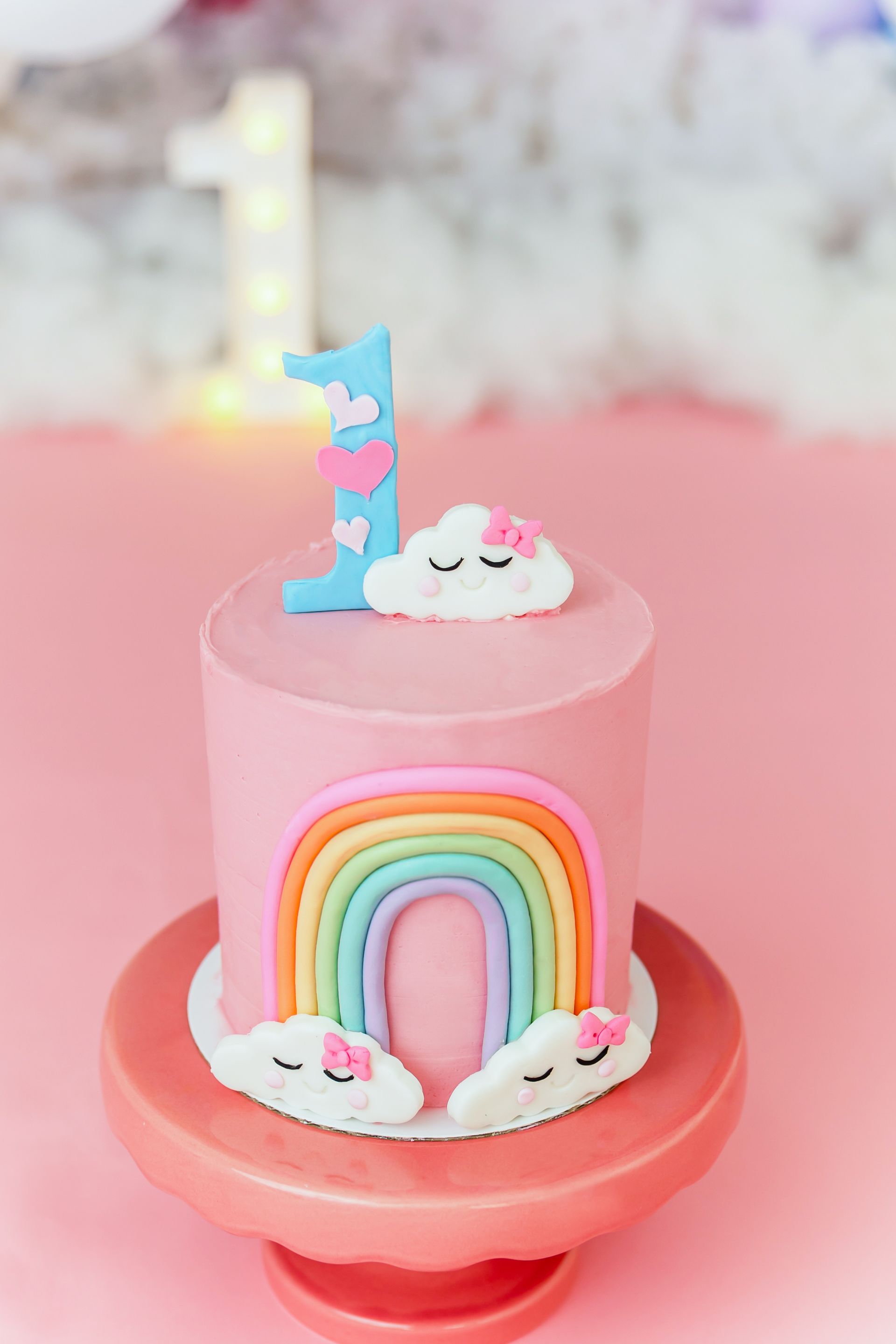 rainbow themed cake portraits for a cake smash session in studio - Cary NC