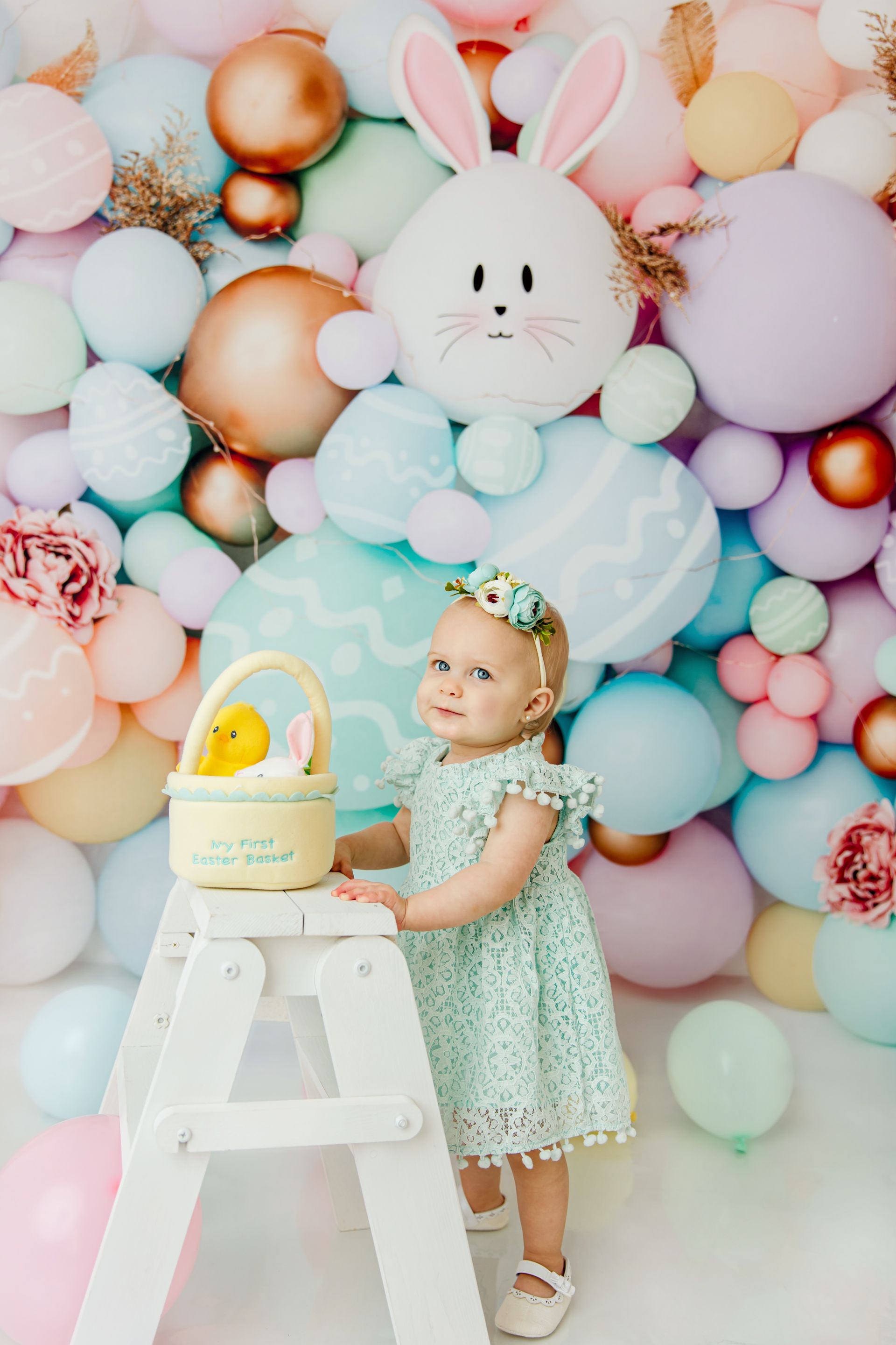 Toddler girl Easter mini session spring pastel studio Cary NC