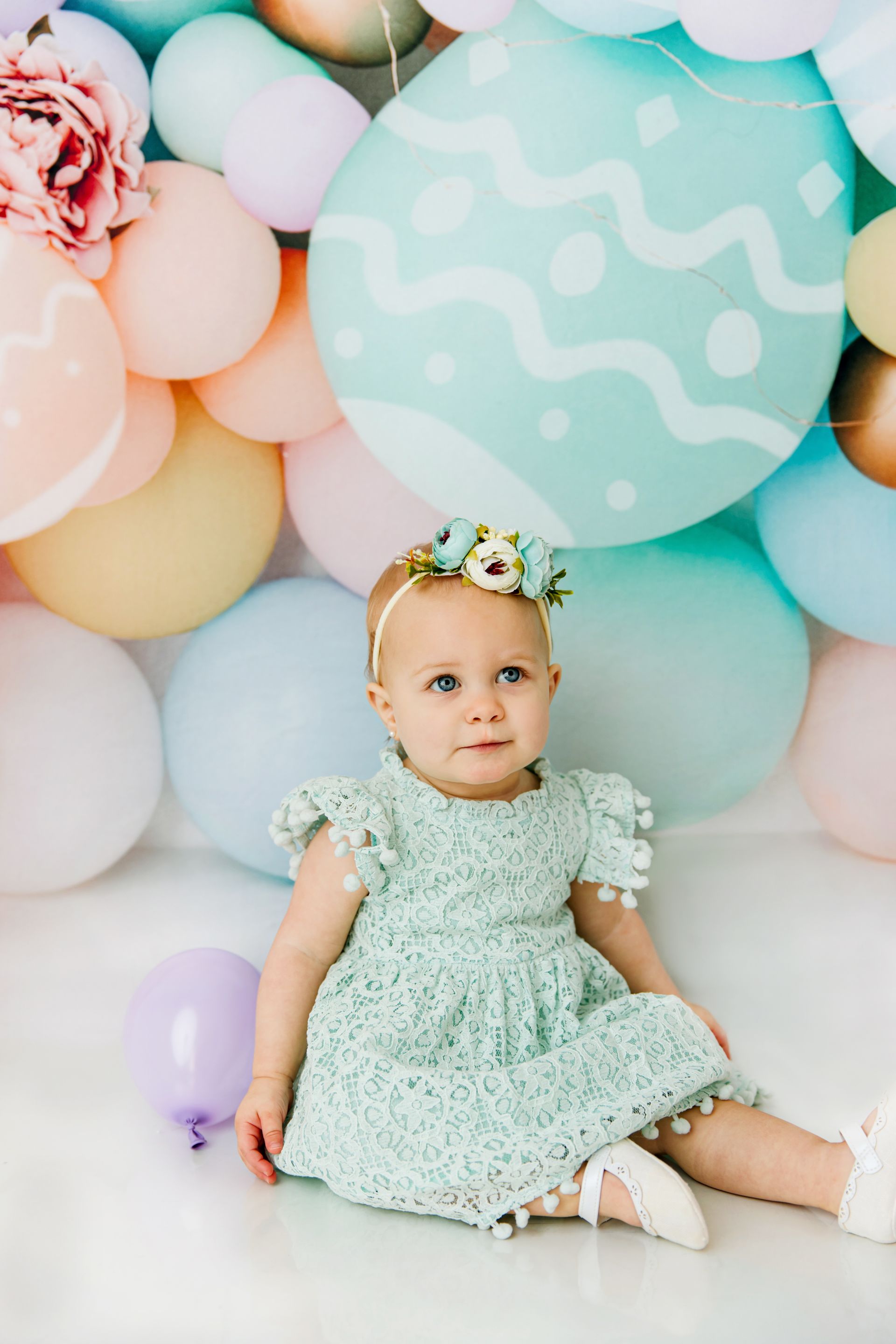 one year old girl pastel Easter studio session in cary nc